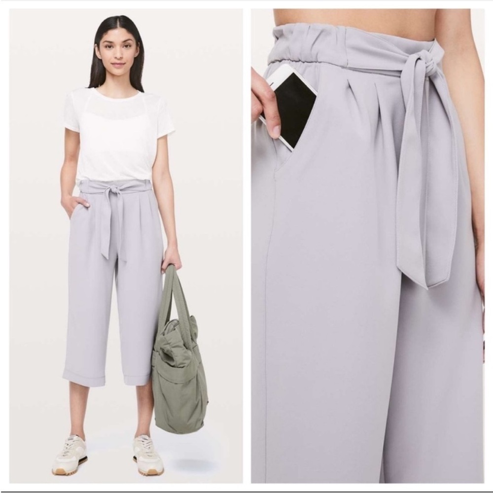 Lululemon Noir cropped Pants wide leg high rise tie waist sz 6